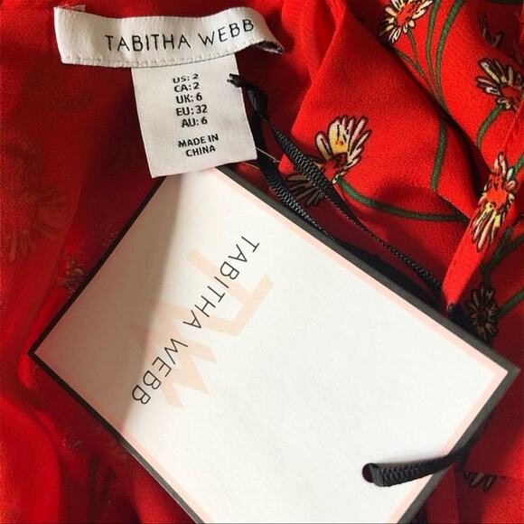 Tabitha Webb Red Daisy Ruffle Midi Sundress NWT Size 2 - Picture 7 of 9